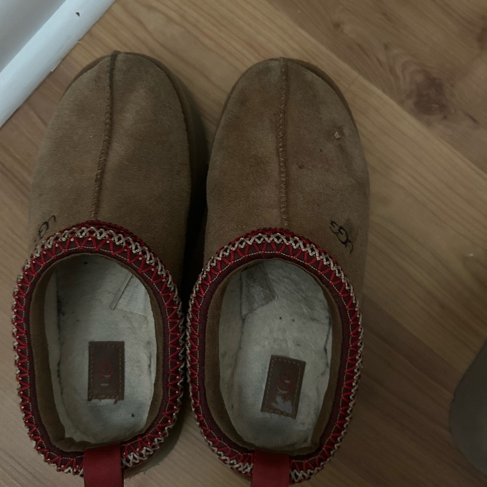 Women’s Brown Suede Shoes with Red Trim